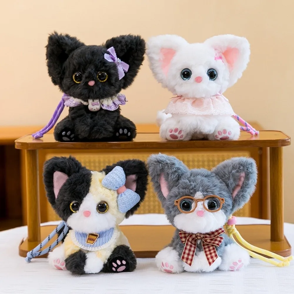 Soft Plush Plush Cat Keychain Big Ears Calico Pattern Eyewear Kitten Pendant Mini Size Stuffed Curly Fleece Accessory Cat Lovers