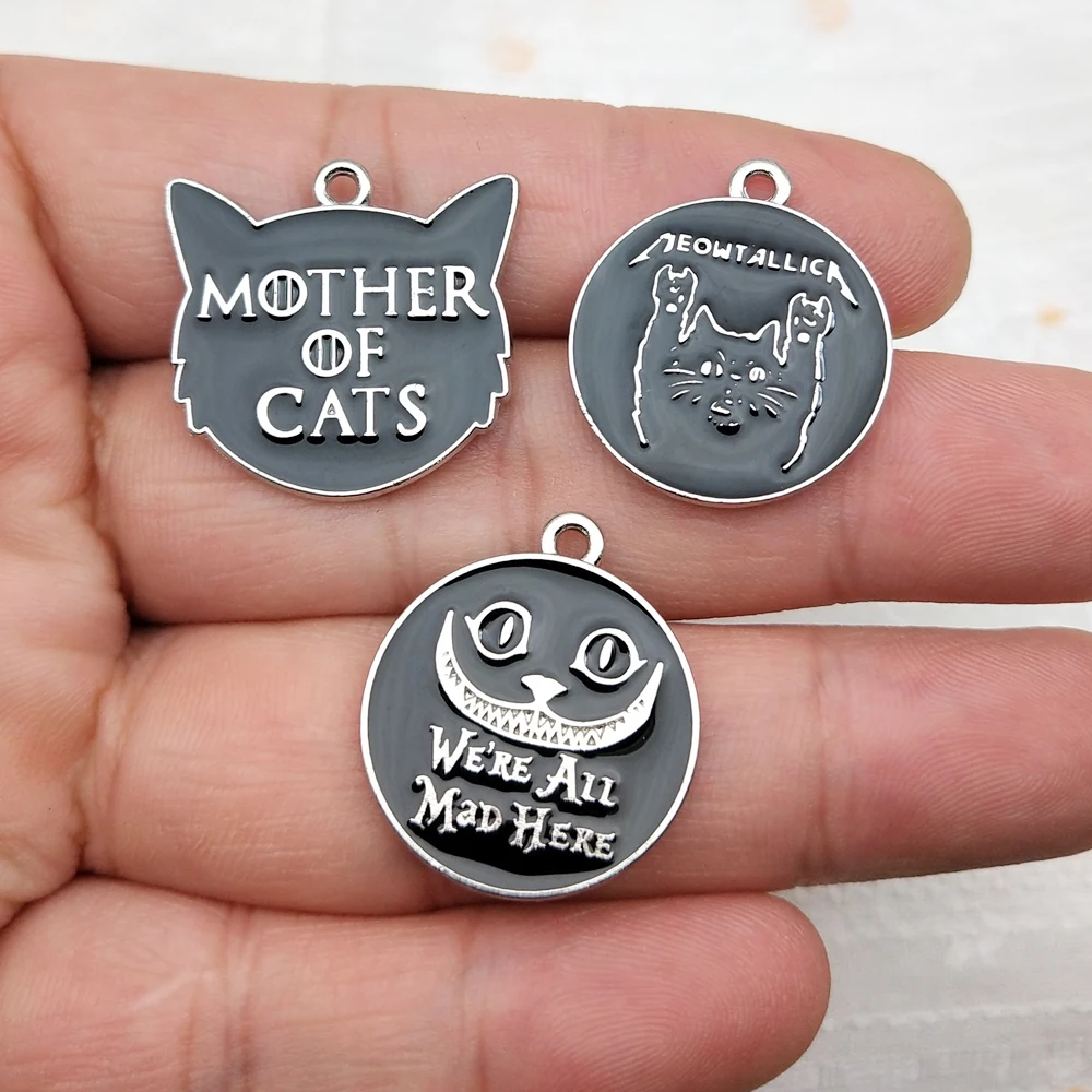 10pcs Mother Cat Charm Jewelry Accessories Enamel Phone Keychain Bracelet Pendant Diy Making Craft Alloy Metal \White Plated