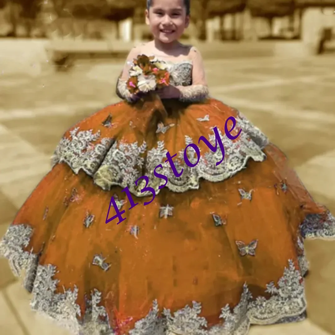 Aangepaste op maat gemaakte koninklijke zwarte bloemenmeisjesjurken voor bruiloft gouden applicaties met strik kinderverjaardagsfeestje eerste communie pag