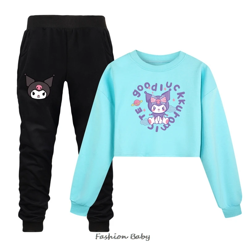 Lovely Kuromi Melody Kids Loose Clothing Boys Long Sleeve Children's Sport Suits Hoodies Tops+Pants Sets Costume Birthday Suit