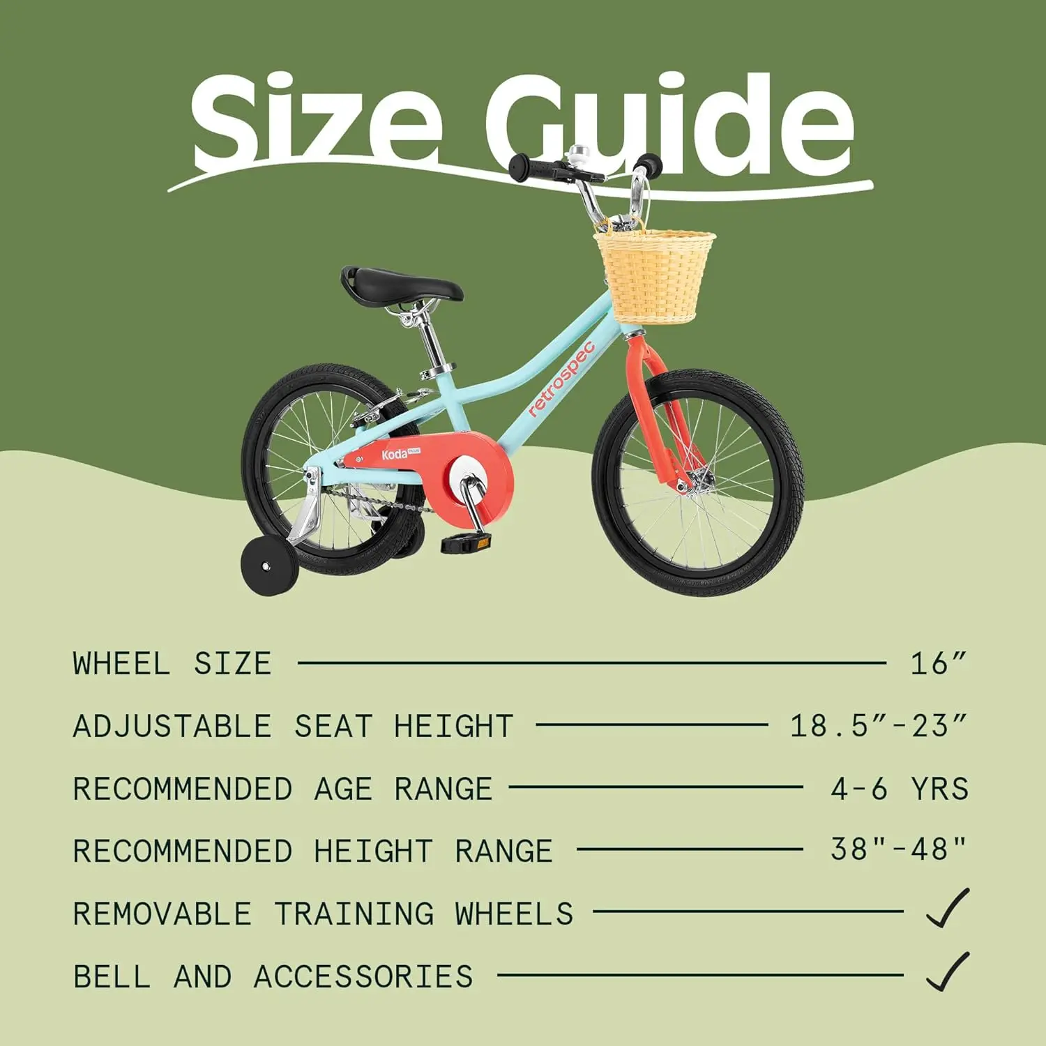 طفل كودا بالإضافة إلى الدراجة للفتيان والفتيات ، الأعمار 4 إلى 6 سنوات ، 16"