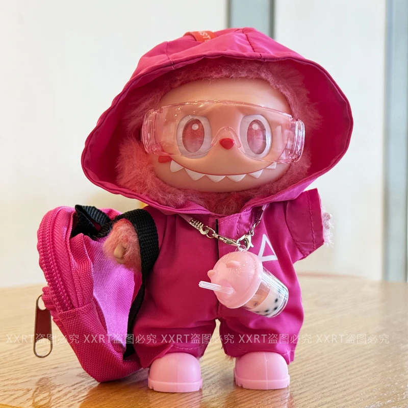 Nieuwe 17 cm Labubu Fashion Stormwear Set Mini Zonnebril Melk Thee Crossbody Tas Labubu Front High Energy Serie Vervanging