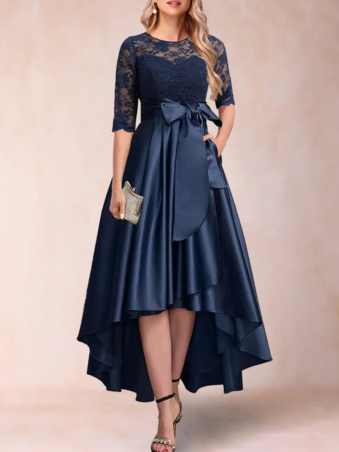 

Elegant A-Line Prom Gown Satin Applique Asymmetrical Half Sleeves Scoop Neck Mother of the Bride Dresses 2025 Free Customized