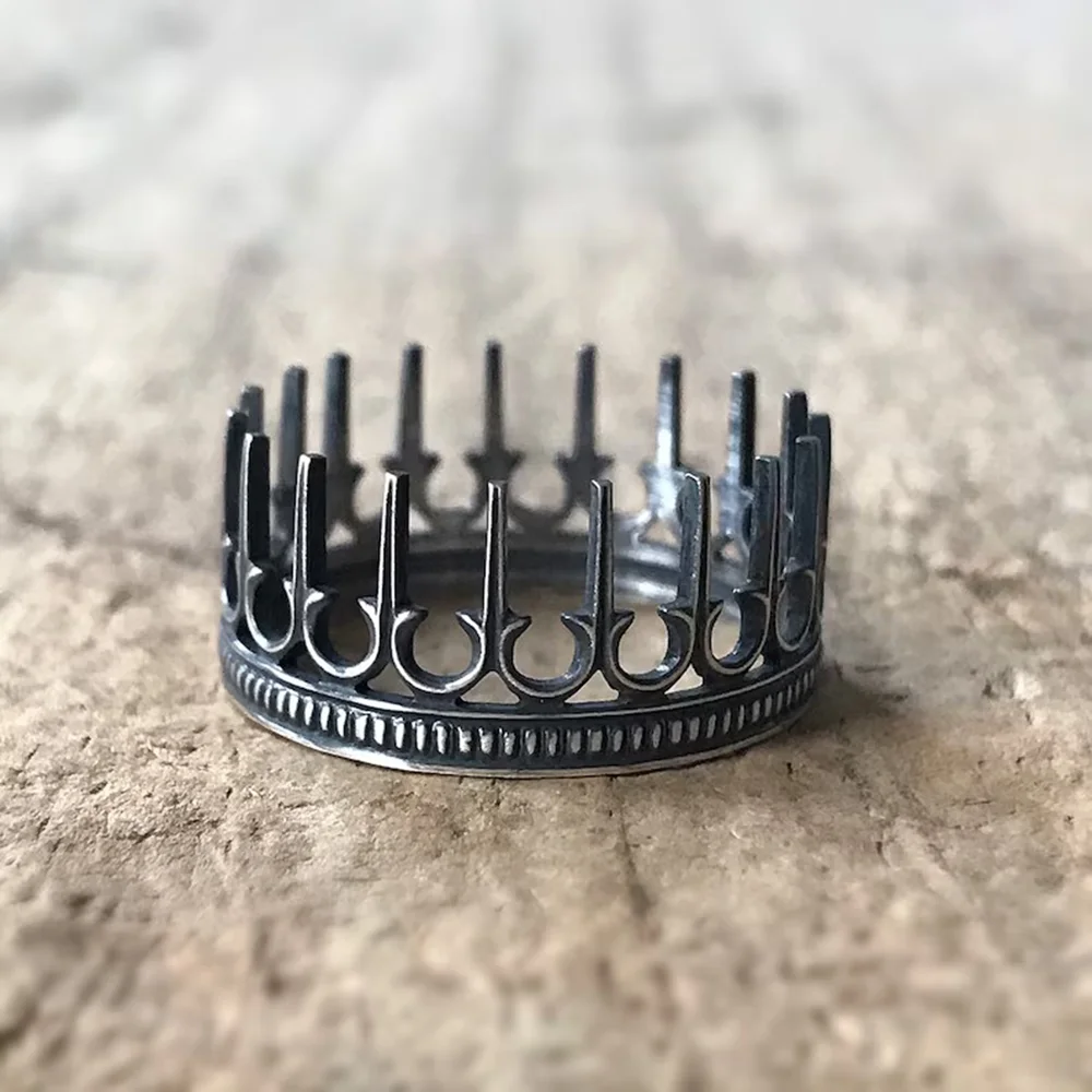 1pc Vintage Architectural Style Spike Hollow Out Geometric Fashion Metal Silver Color Ring Woman Party Prom Six-Ten Size