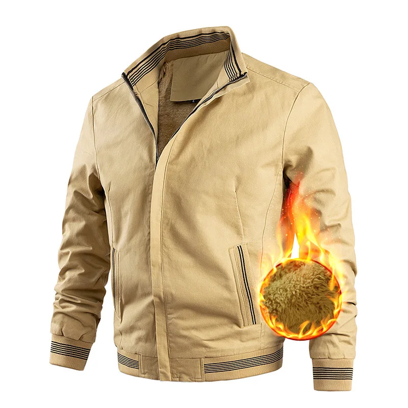 

Men's Casual Plus-Size Fleece Jacket New Cotton Washed Baseball Coat Comfortable Outerwear