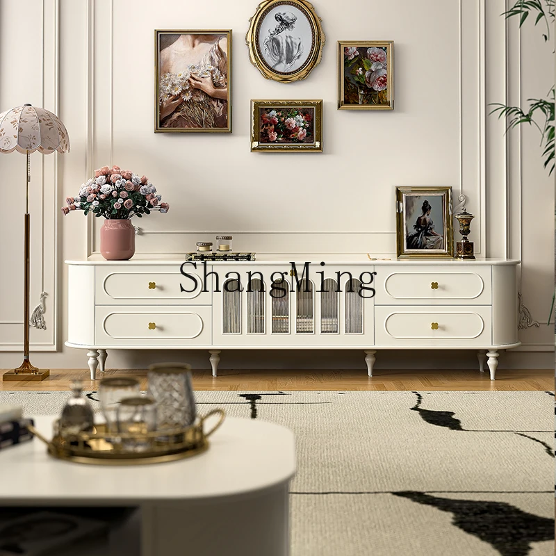 

CL Cream Wind TV Cabinet Living Room Household Small Apartment White Solid Wood Coffee Table Storage Locker Integrated