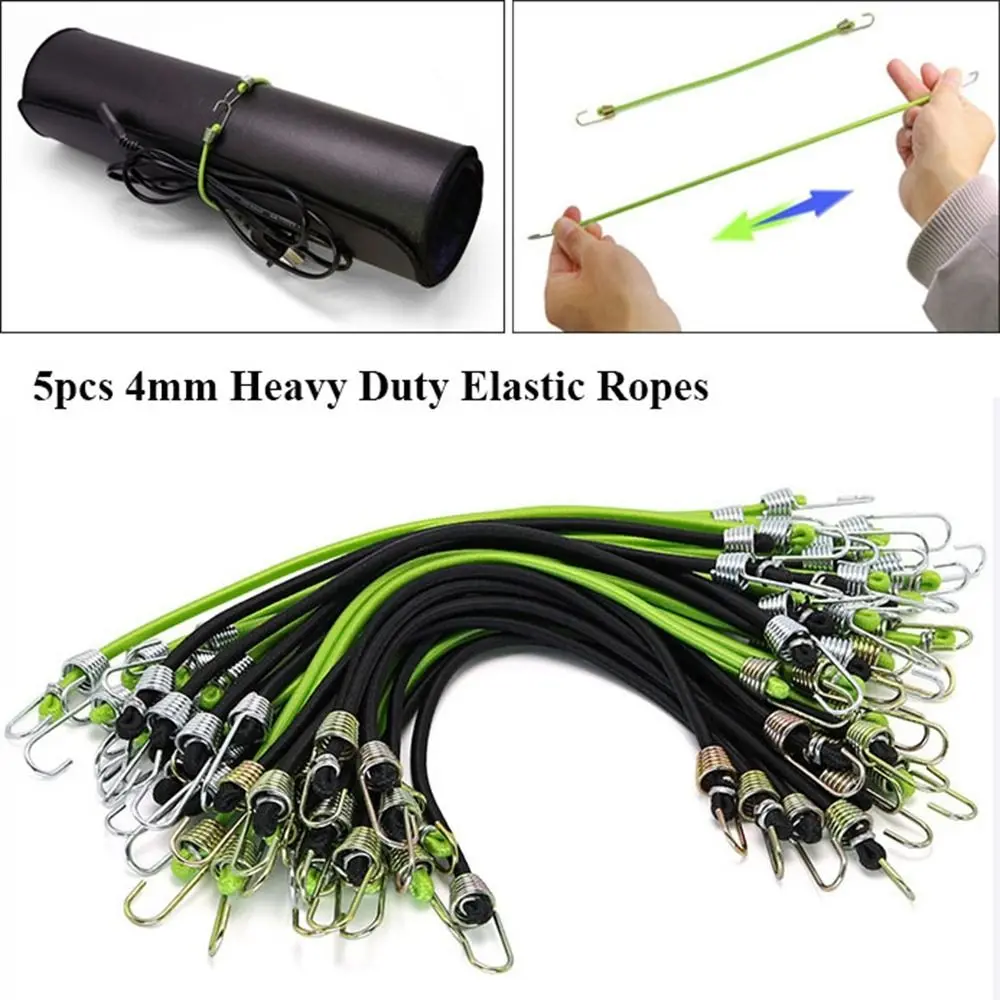 5pcs New Heavy Duty Fixed Hook 25-30cm Green Black Elastic Bungee Cords Elastic Rope Outdoor Tool