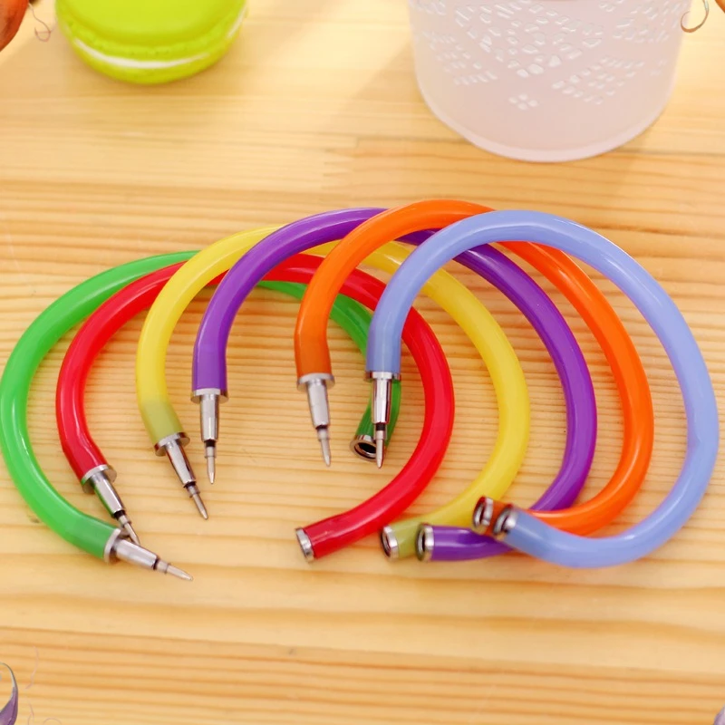 12 Pcs Creative Candy Color Bracelet Pen Blue Ballpoint Pen Student Kids Creative Stationery Back To School