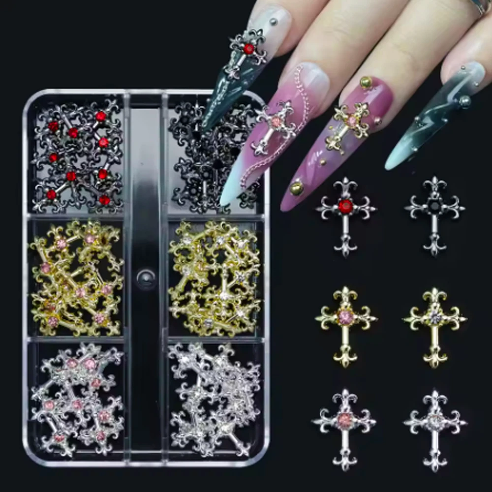 ثلاثية الأبعاد الصليب مسمار الفن الزركون جزءا لا يتجزأ من سبائك الرجعية الراين Y2K القوطية الشرير المعادن نمط مسمار الملحقات DIY بها بنفسك سحر مسمار الديكور