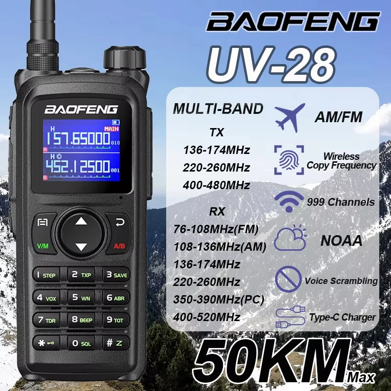 BAOFENG Walkie Talkie UV-28 แบบพกพา Multi-Band 999CH ไร้สายสําเนาความถี่ Long Range Type-C Am Fm Two WAY HAM วิทยุ