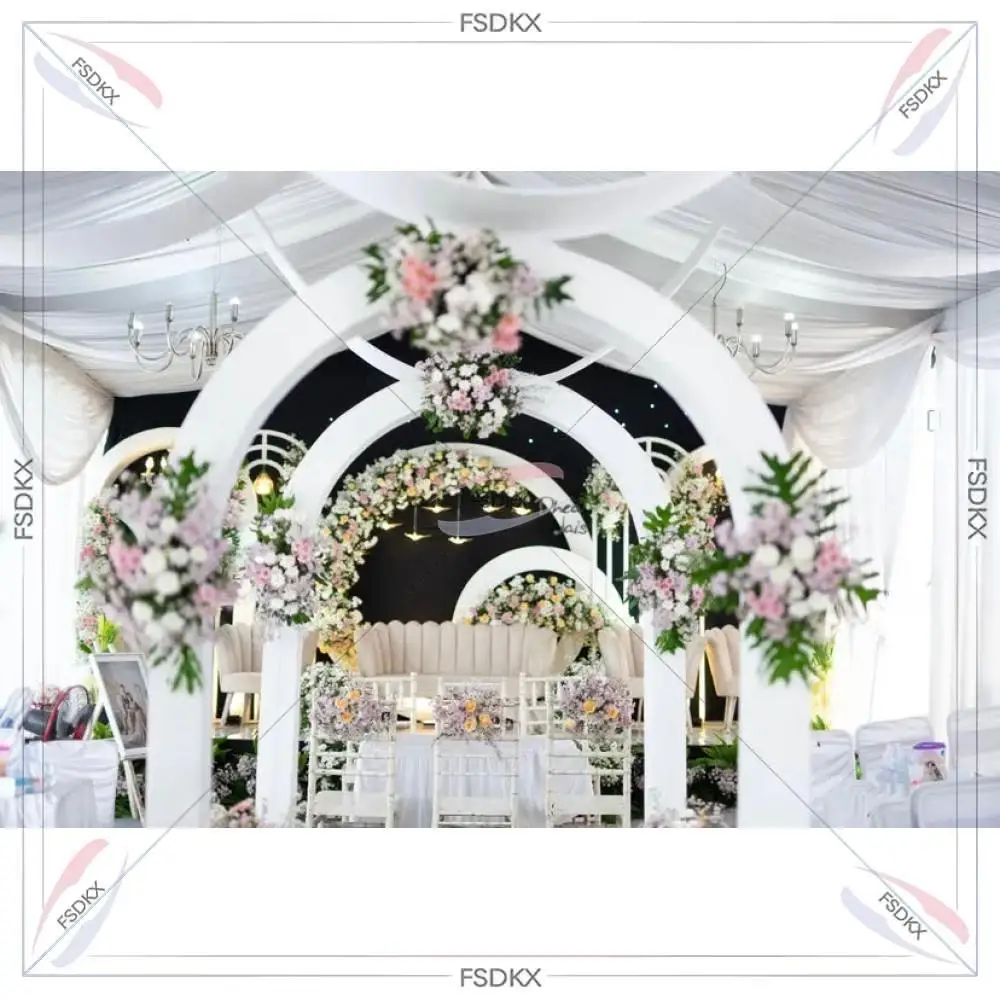 Modern Grand Wedding Arch Led Backdrop Stand White PVC Acrylic Backdrop Arch with Light Strip