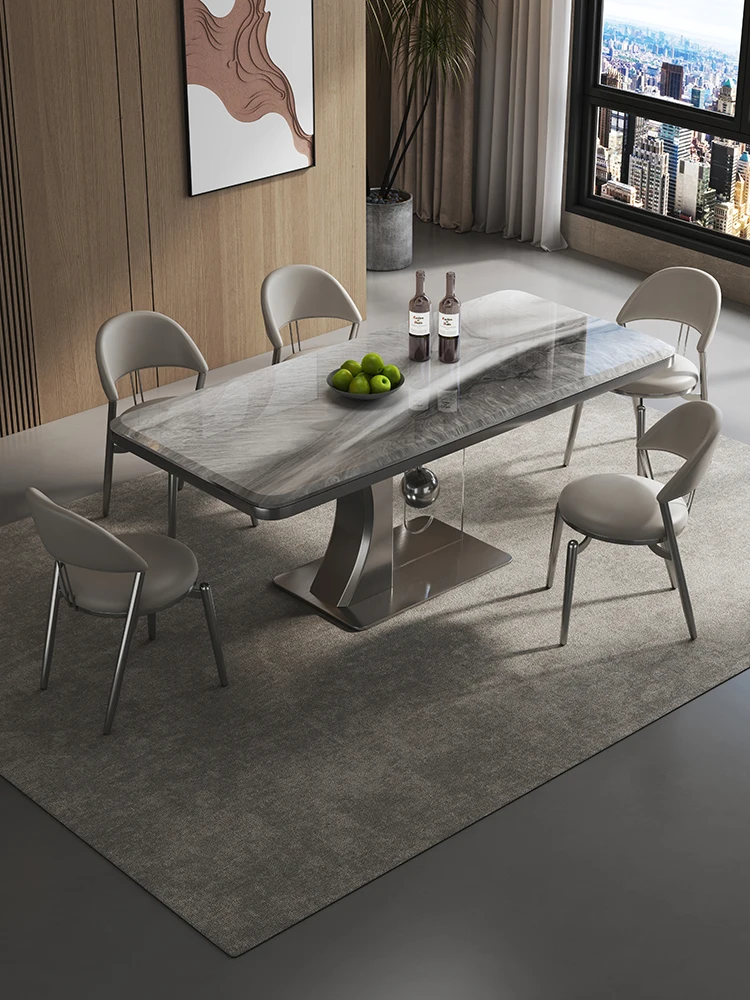 Rock slab dining table luxury stone, household microcrystalline stone small apartment, rectangular dining table