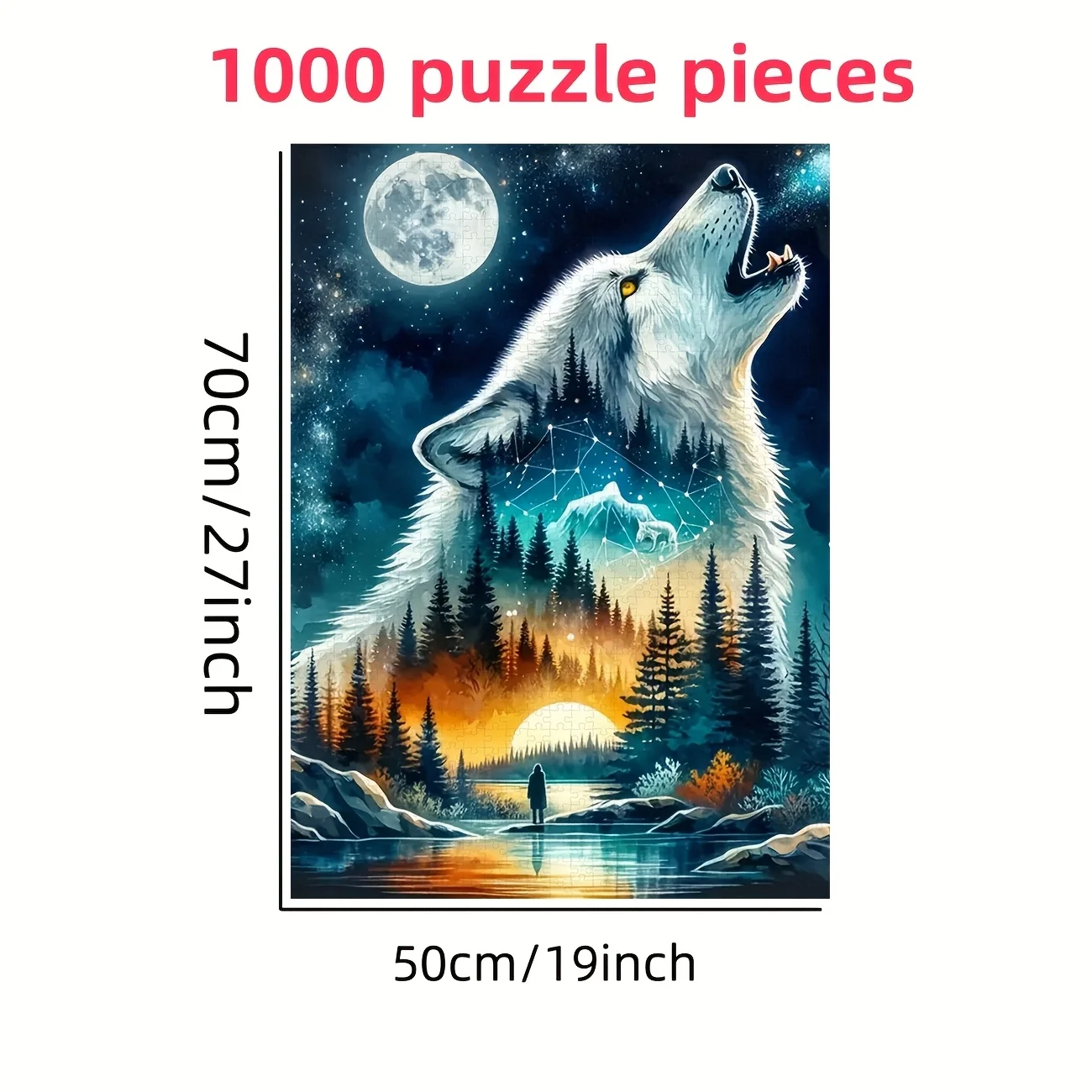 [ปริศนาหมาป่าแสงจันทร์] กล่องปริศนาหมาป่าแสงจันทร์ 1 กล่อง จำนวน 1000 ชิ้น ขนาด 50x70 ซม./19.7x27.6 นิ้ว ปริศนาตกแต่งบ้านขนาดใหญ่สำหรับผู้ใหญ่