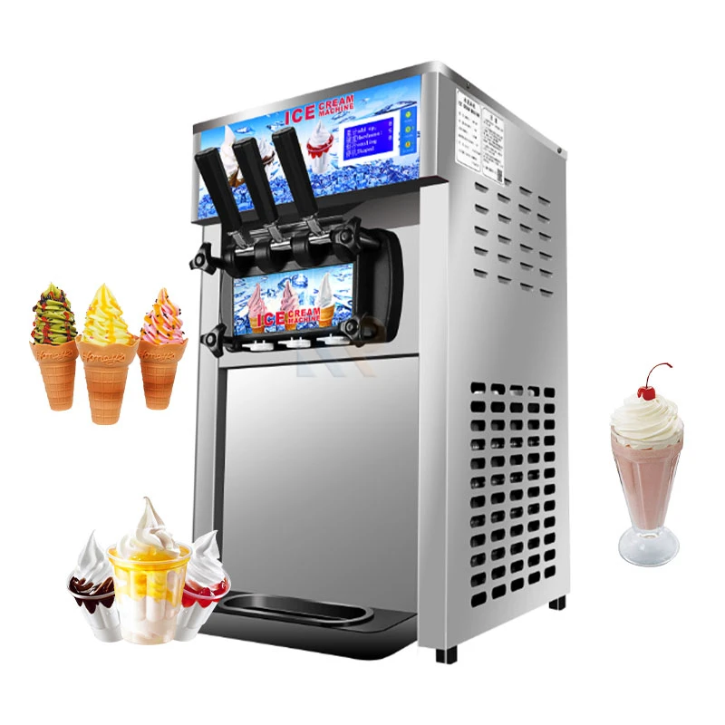 New Arrival Mini Soft Serve Ice Cream Vending Machine 3 Flavors 1200W Table Top Ice Cream Roll Maker