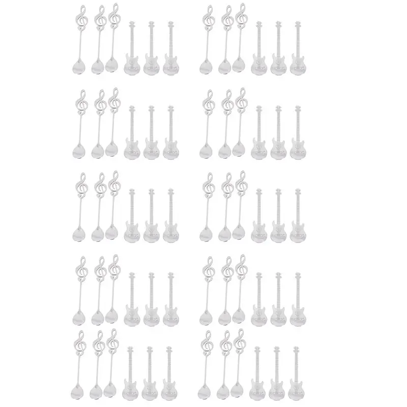 AC23-Coffee Spoons,60 Pack Creative Cute Teaspoons Stainless Steel Staff Musical Notation Shaped (30 Music Note +30 Guitar)