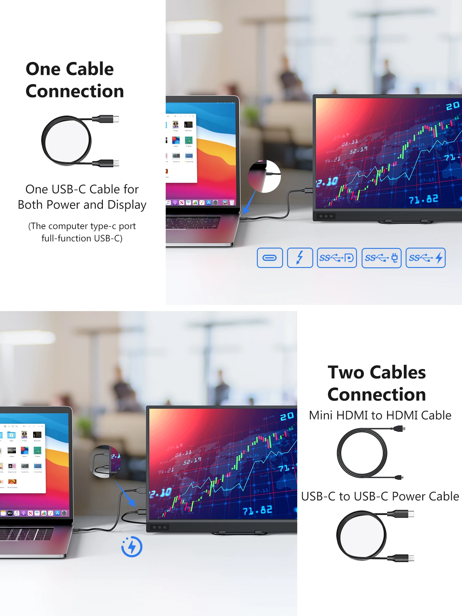 Amoudo 15.6 بوصة شاشة محمولة 1920x1080P تمديد عرض IPS لوحة ال سي دي حامل القلم VESA USBC شاشة HDMI صغيرة للهاتف المحمول