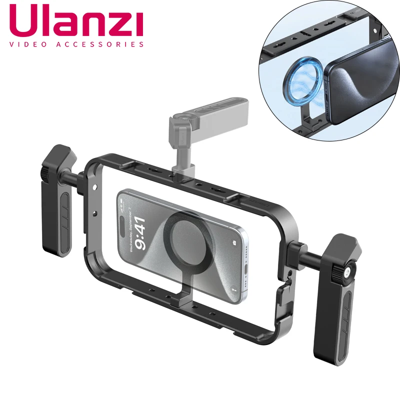 Ulanzi MG-001 Filmaker Hold Cage For iPhone 16 15 14 Pro Max Magsafe with Dual Handle Aluminum Case Stabilizer for Video Record