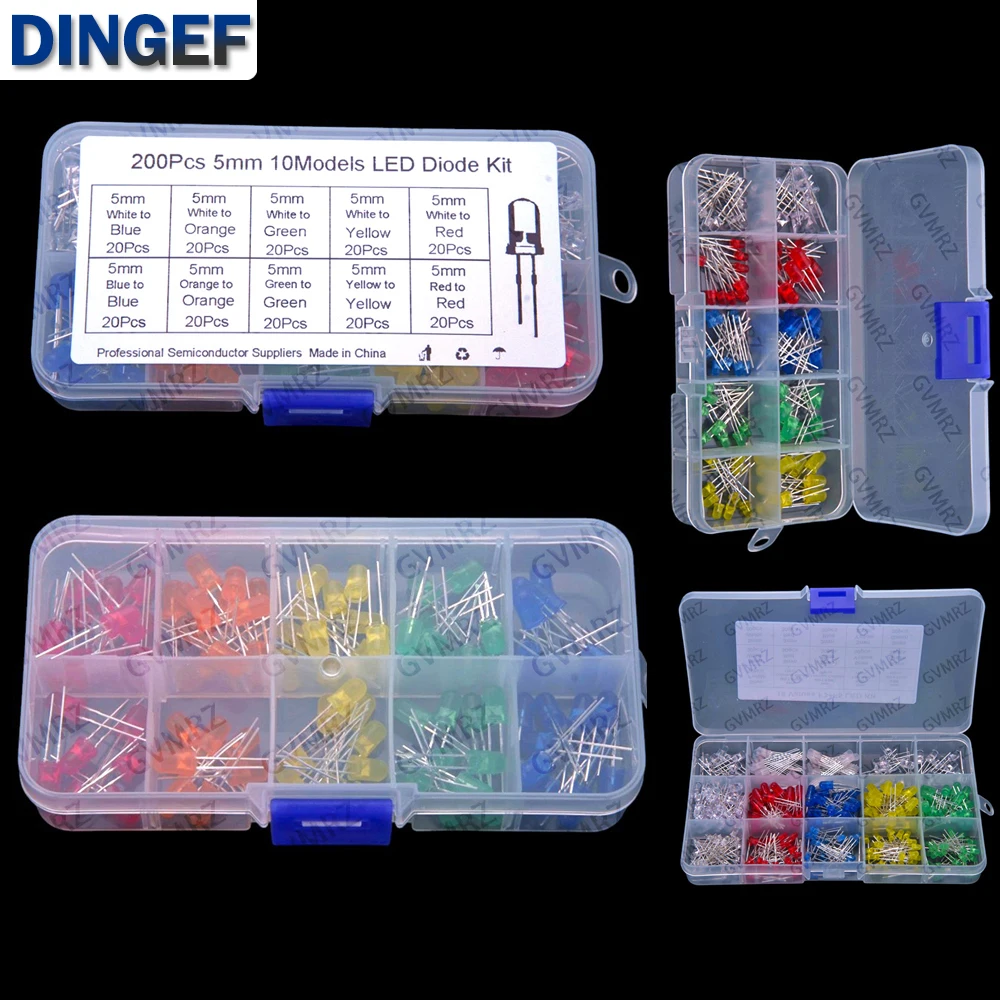 kit-de-leds-sortidos-3mm-5mm-vermelho-amarelo-branco-verde-azul-laranja-branco-quente-rosa-roxo