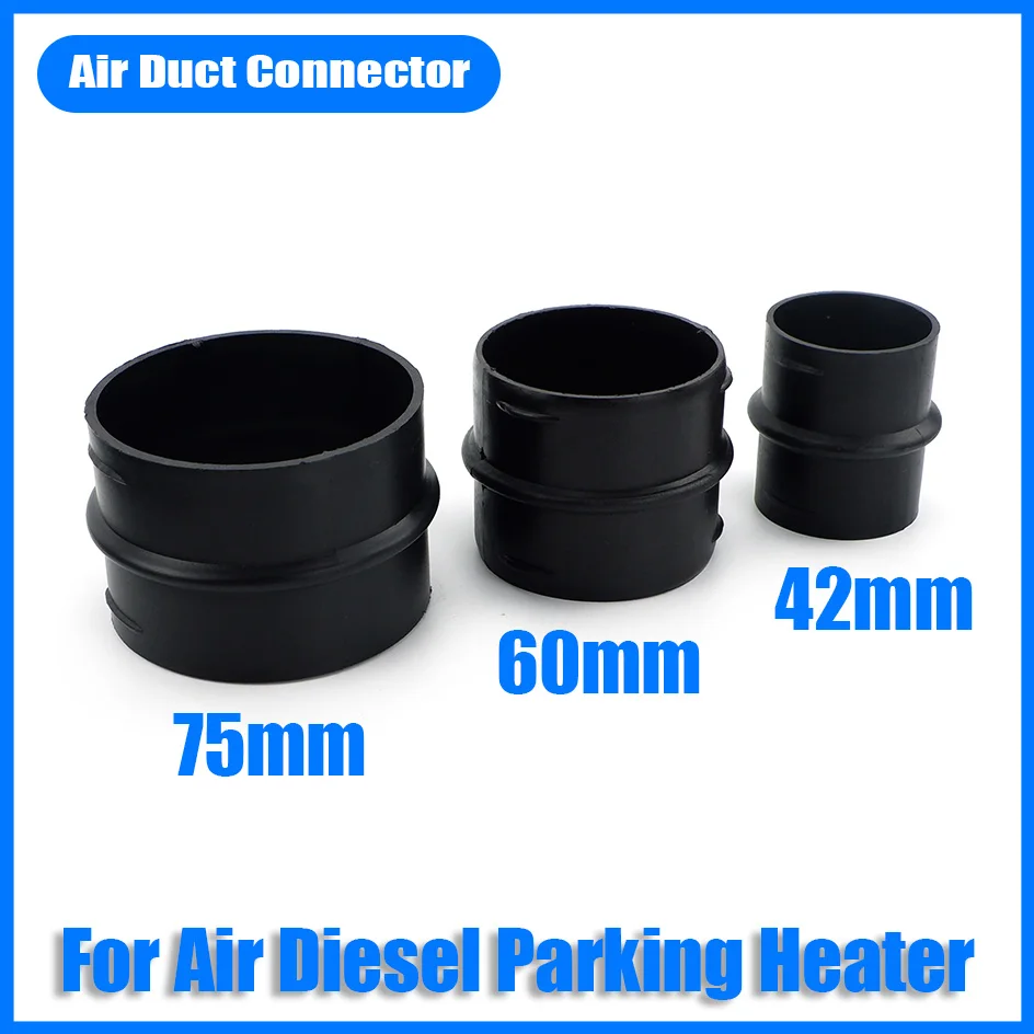 60mm / 75mm Car Parking Heater Ducting Pipe Connector Flat Air Diesel Heater Hose Tube Black For RV Caravan Camper Truck