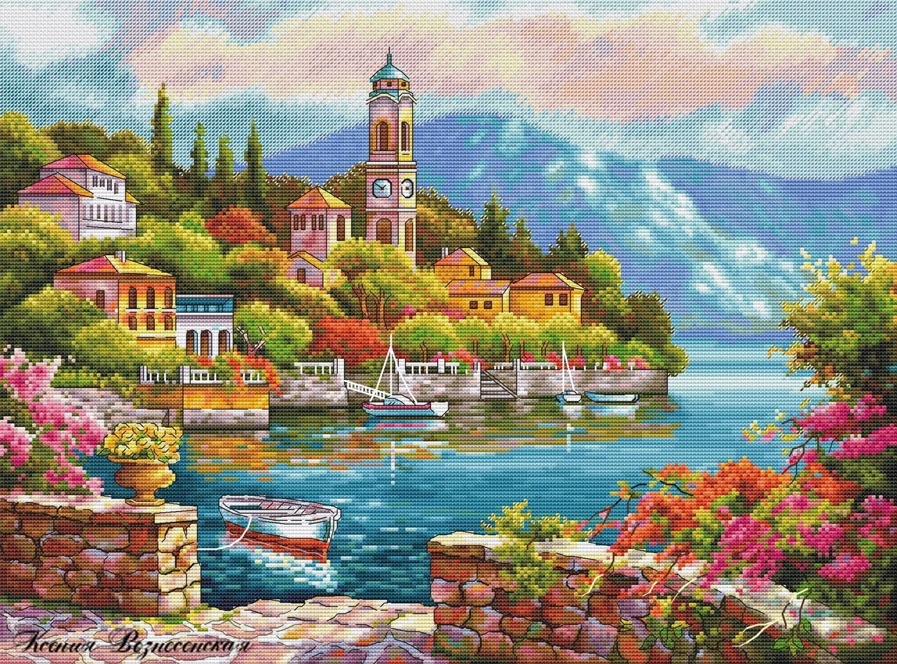 Cross stitch Kit 14CT Canvas Cross Stitch Embroidery Set Craft -30-Flower Coast 55-44 Cross Stitch Set