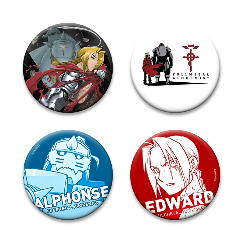 Edward Elric,Alphonse Elric,Winry Rockbell Cartoon Brooches Anime Fullmetal Alchemist Badge Round Display Lapel Pins Jewelr Gift