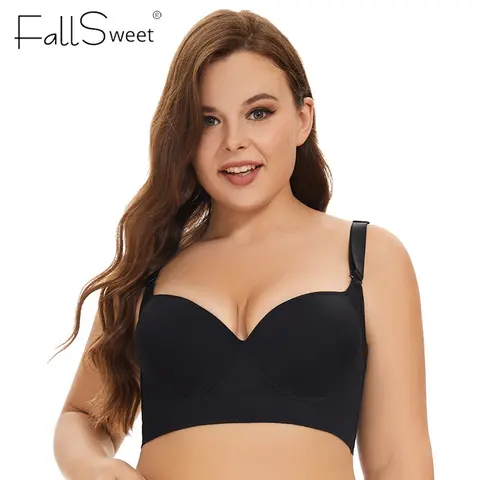 FallSweet Plus Size Push Up Bras for Women  Hide Back Fat Deep Cup Bra Smoothing T-shirt Brassiere Full Coverage Underwire Bra