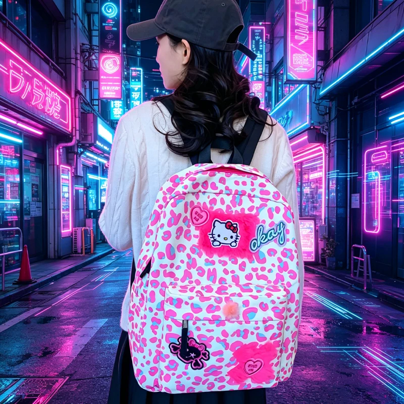 Y2K Backpack Cute Girl's Heart School Bag Hello Kittys Student Large Capacity Oxford Cloth Leisure Travel Bag Bags for Woman