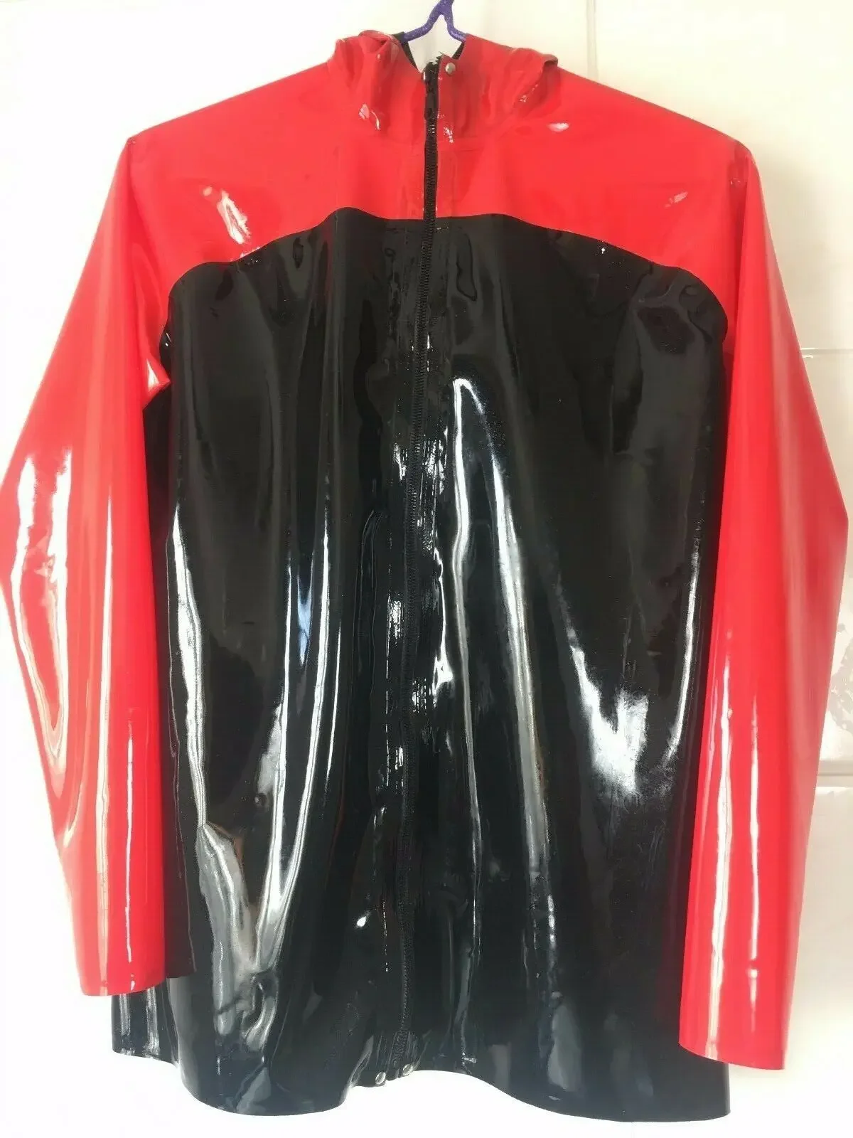 New Latex Rubber Tops Long Sleeve Sports Coat Red Black Hood 0.4mm XXS-XXL