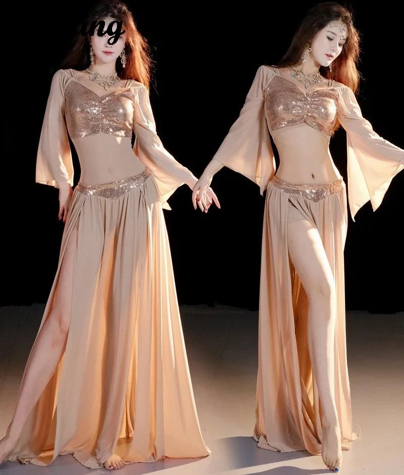 新しいベリーダンス衣装オリエンタルダンスメッシュカバー腹練習クラス衣装セット女性のダンスパフォーマンス衣装