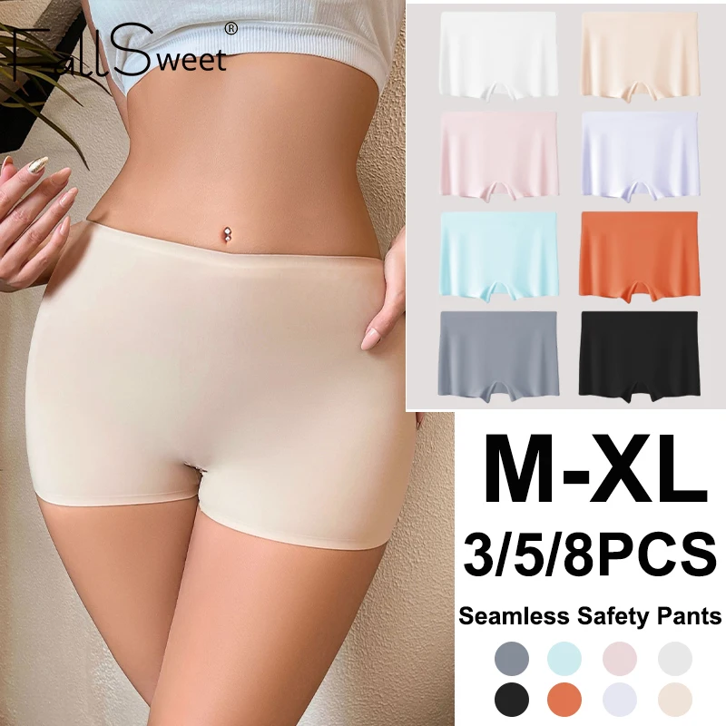 FallSweet 3/5/8PCS Women Seamless Safety Short Pants Anti Exposure Underwear Soft Breathable Boxer Briefs Sports Fitness Yoga