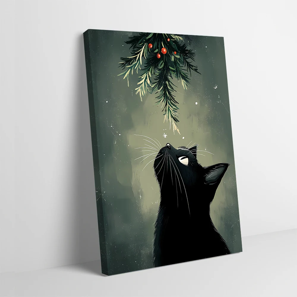 Christmas Black Cat Printing Poster Pictures Wall Art Canvas Painting for Gaming Room Decoration Home Decorative Picture Mural