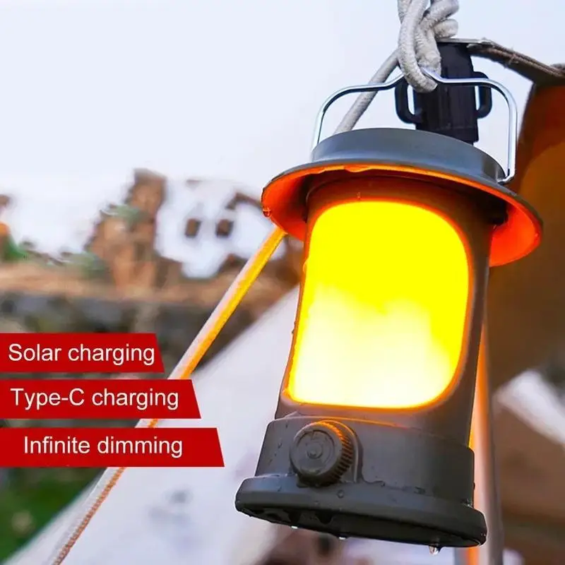 3 Modes LED Vintage Camping Lantern 1200mAh Lightweight Tent Light 150LM Type-C USB Solar Charging Waterproof Outdoor Lighting