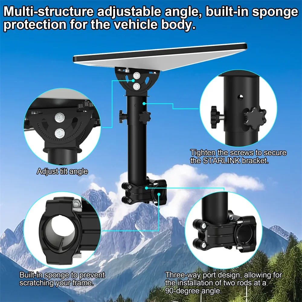 Starlink Mini V4 Roof Mount,Adjustable 160°Tilt, Heavy-Duty Metal Bracket with Aluminum Pipe Adapter Mounting Kits, For RVs,Pipe