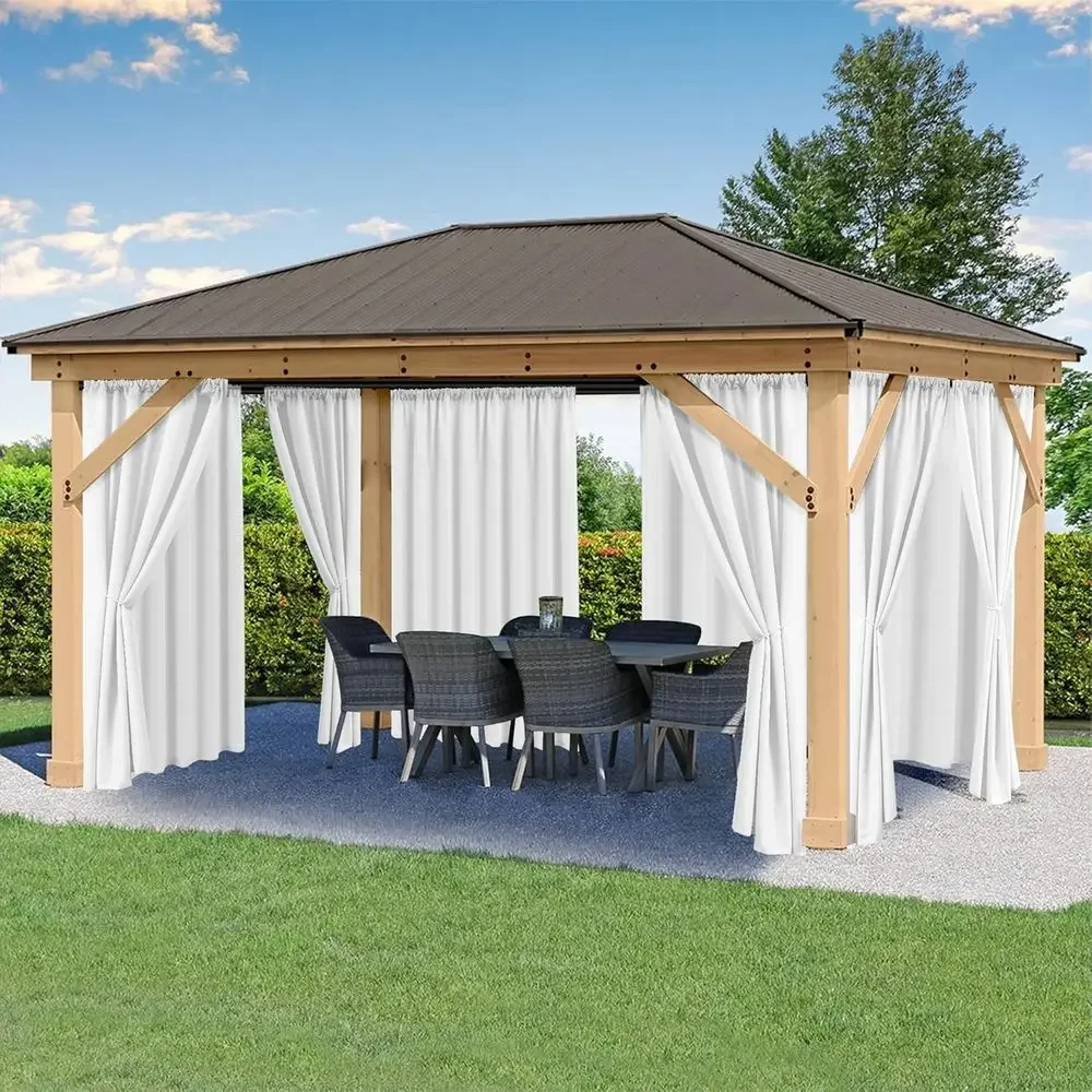 

Набор из 6 уличных штор для патио с карнизом - УФ-защитные шторы для беседок, веранд, балконов и раздвижных дверей, белые