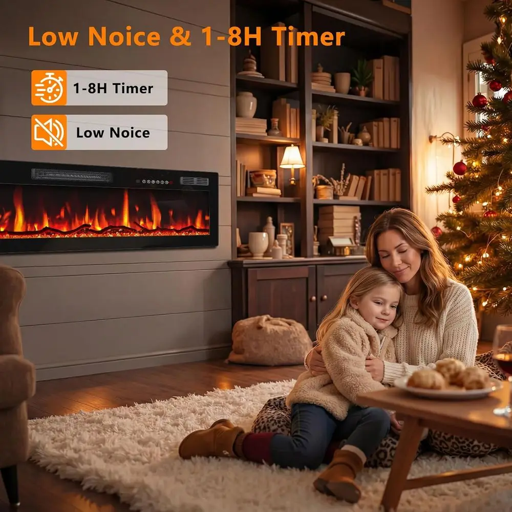 VENDROZ 72 Inch Electric ireplace, Ultra-Thin ire Places Inserts Reced and Wall Mounted with Remote Control & Touch Sn, 750W/150