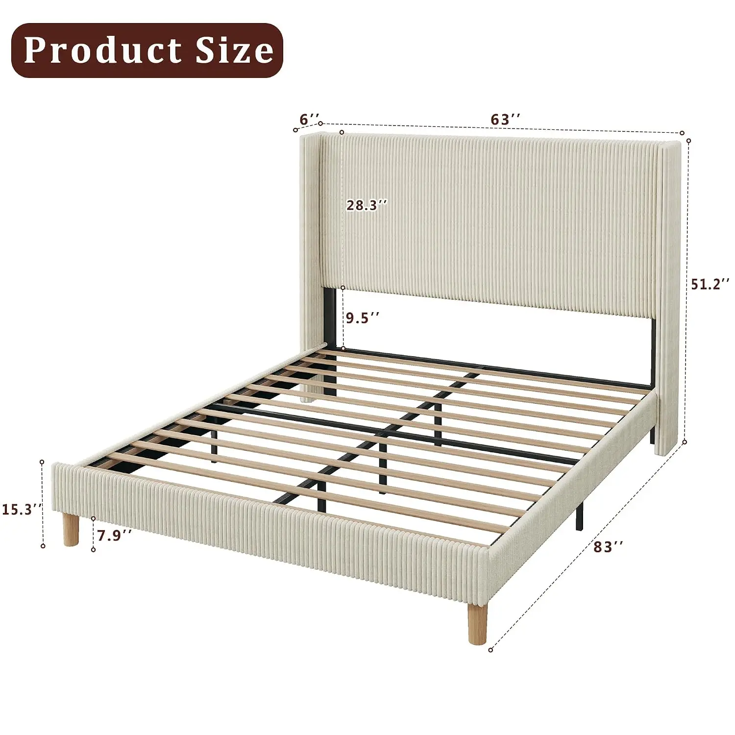 Queen Bed Frame With 51.2