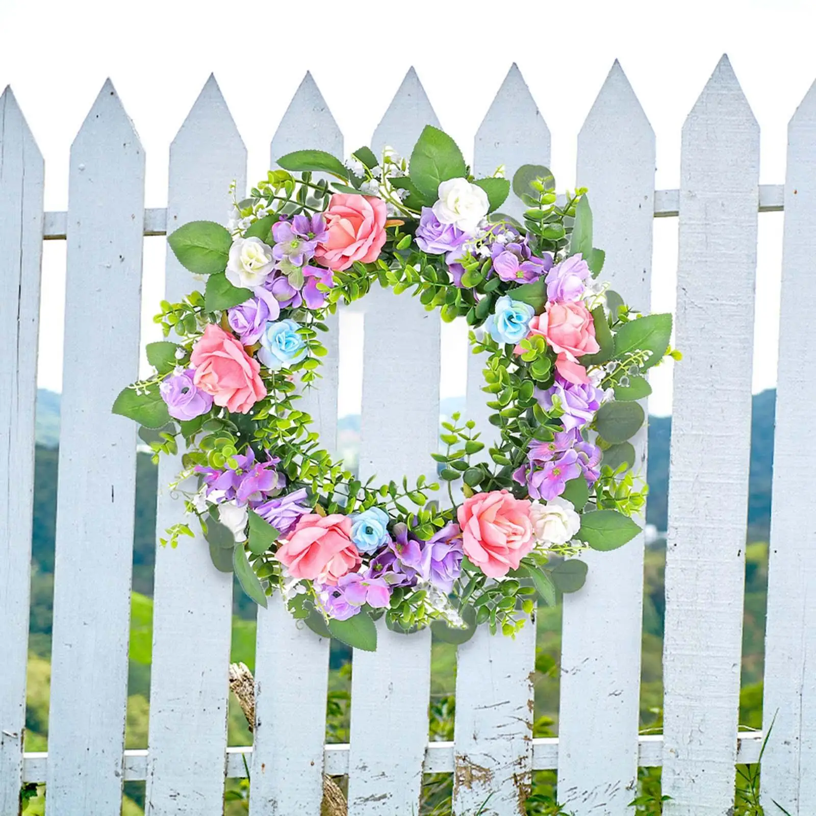 Rose Wreath Front Door Spring Wreath Summer Flower Wreath Hanging Ornament for Wall Valentines Day Celebration Wedding Window