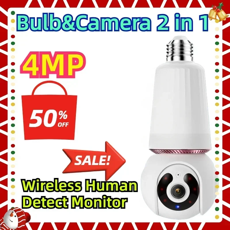 4MP Bulb&Camera 2 in 1 WiFi E27 1/4PCS IP Surveillance Camera Full Colour Night Vision QHD CCTV Wireless Human Detect Monitor