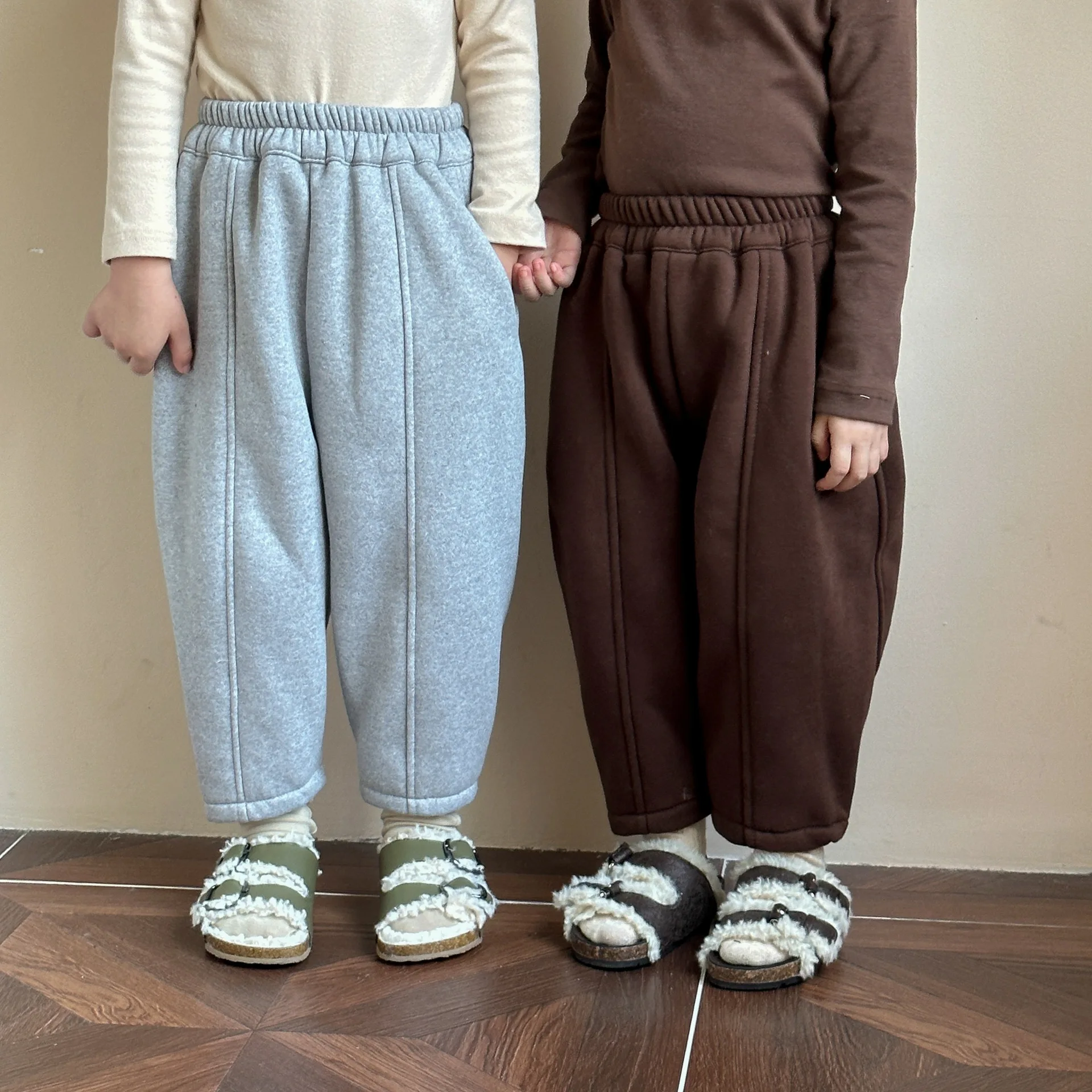 Children's Velvet Sports Pants 2024 New Autumn and Winter Men's Clothing Baby Pants Girls' Warm and Casual Sanitary Pants