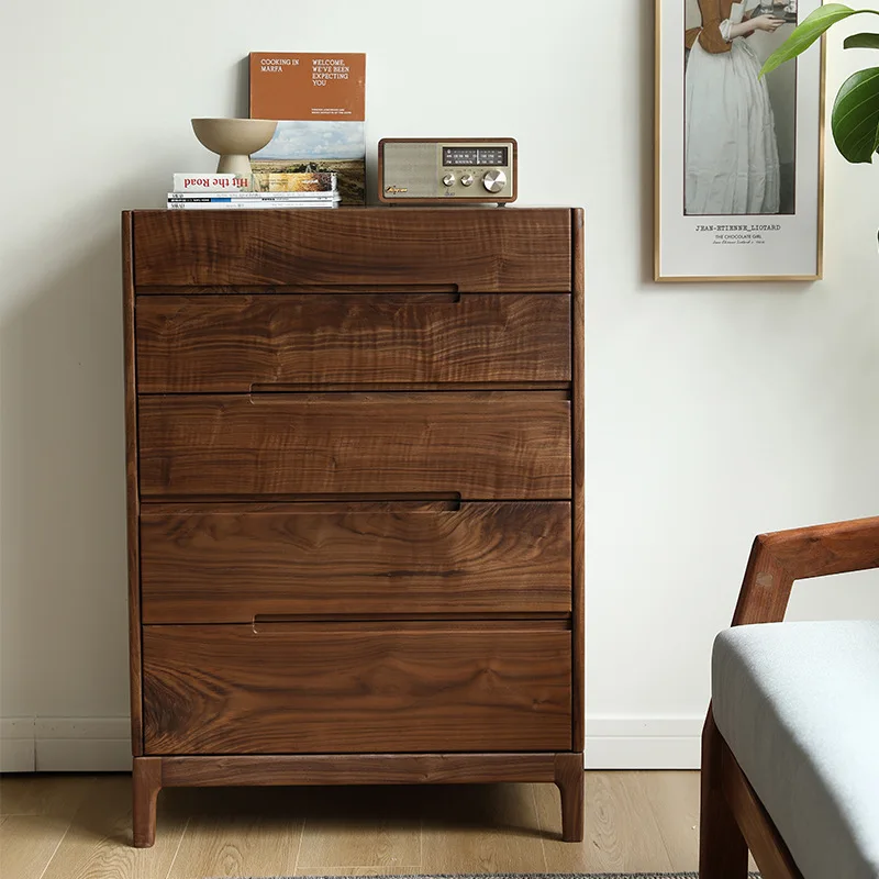 Black walnut chest of drawers Nordic all-solid wood chest of drawers Modern simple living room Bedroom storage Small apartment