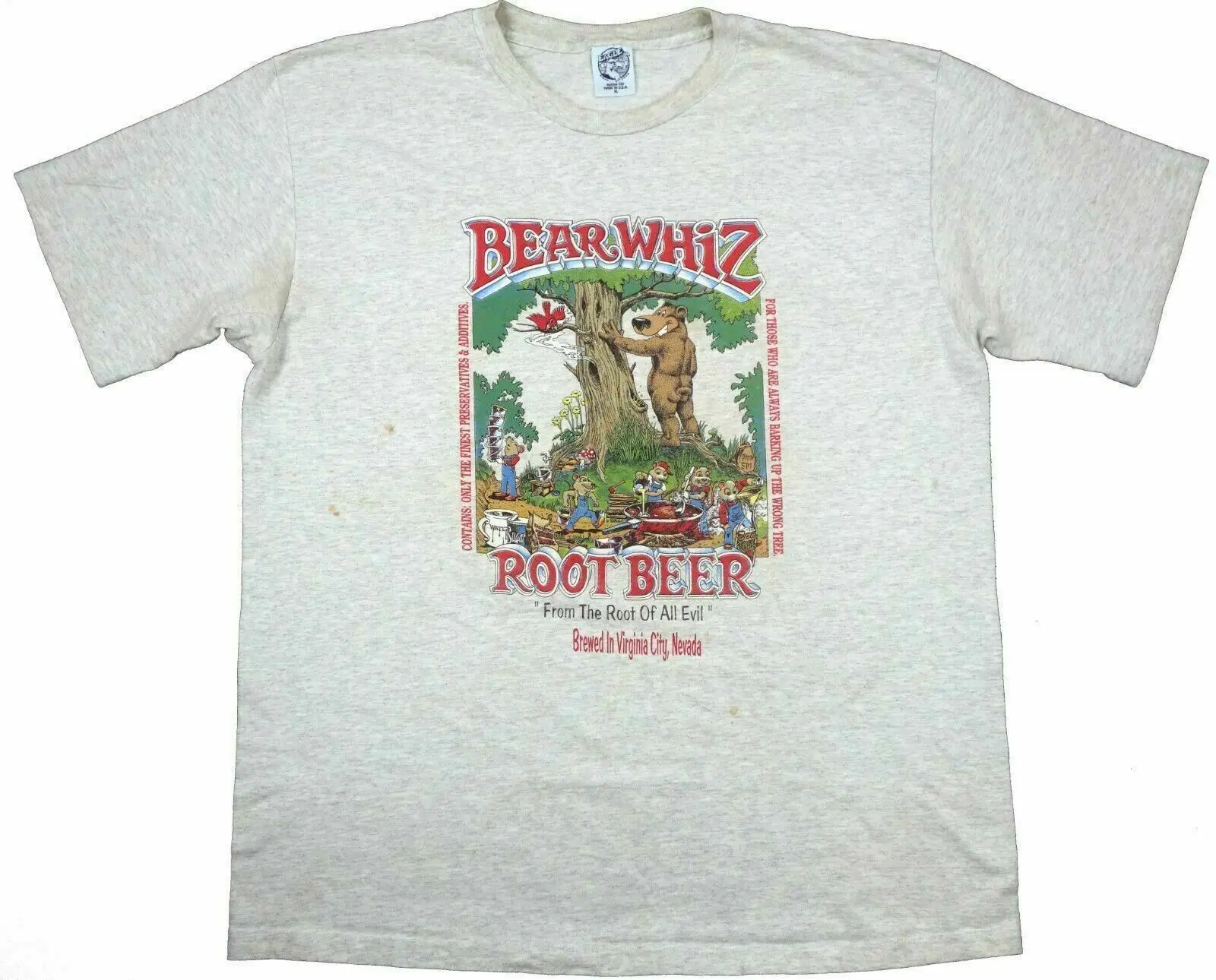 Bear Whiz Root Beer Vintage Soda T Shirt Virginia City Nevada Humor Xl Gray