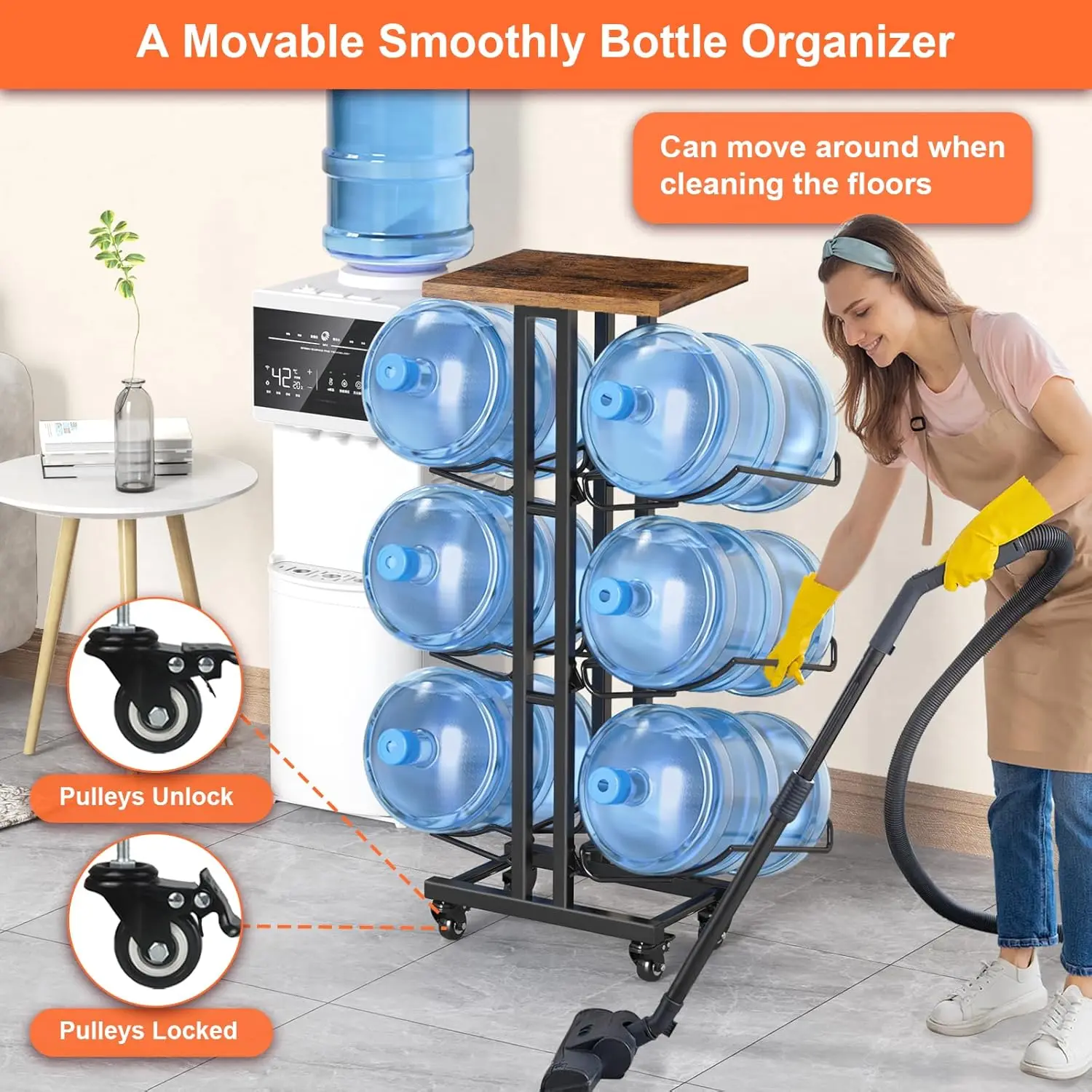 5 Gallon Water Jug Holder ,3 Tier Foldable Heavy Duty Jug Stand Bottle Holder Organizer With Lockable Casters