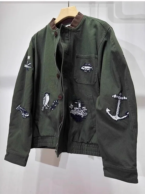 

Large Size 300 Pou Autumn Winter Fun Bird Flng Big Fi Embroidery Stand Collar Jaet ex Casual Baseball Sle Coat