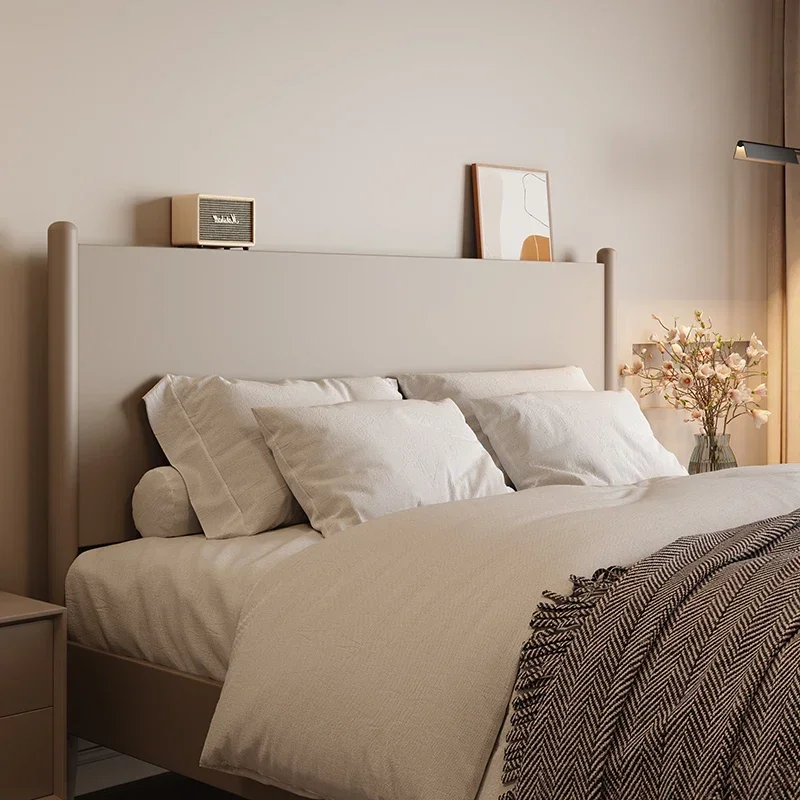 Cream Wind Nordic Wooden Bed Wood Sleeping Square Design Bed Modern Simple Fashion Unique Letto Matrimoniale Home Furniture