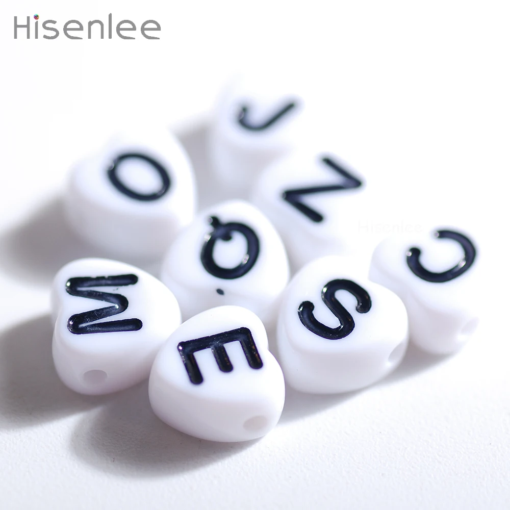 100pcs Heart Shape Acrylic White Random English Letters 4x7MM Spaced Beads Loose Bead Ornament DIY Bracelet & Toy