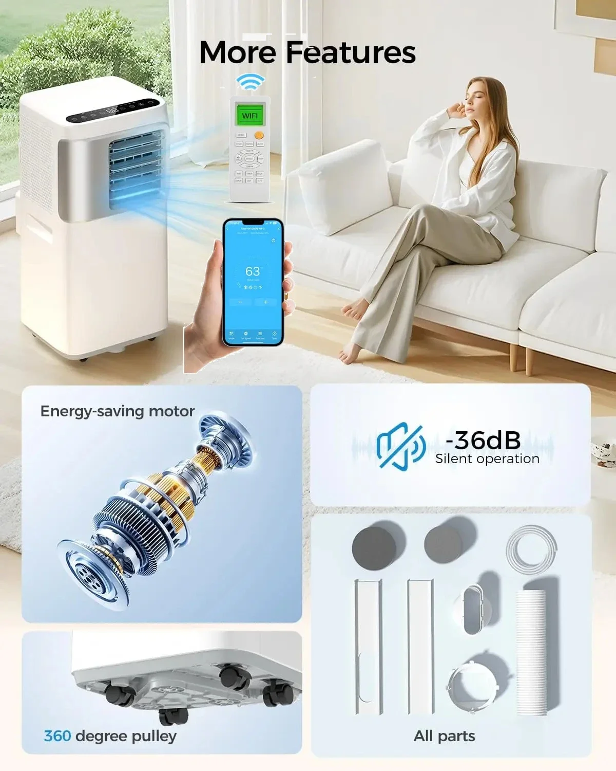 

Smart Wifi Portable Air Conditioner 16000 BTU 5 in 1 Durable AC Unit for Large Indoor Room Cooling127