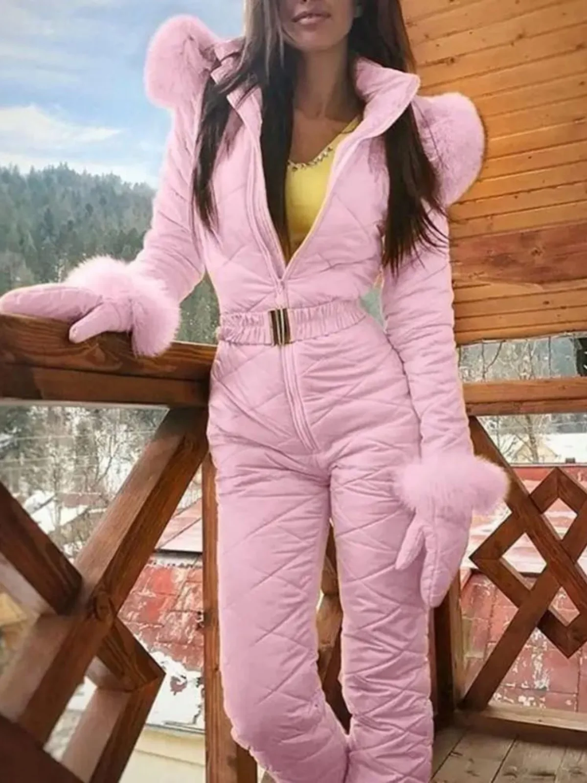 

Женский спортивный комбинезон с капюшоном для активного отдыха, повседневный брючный костюм из полиэстера с принтом, облегающий крой, эластичный пояс, эластичный низ, карманы