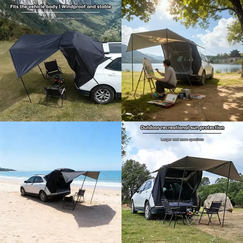 Waterproof Car Tail Tent for SUV Camping 3-4 Person Outdoor Sunshade Canopy Easy Setup Rear Docking Tent Self-driving Travel