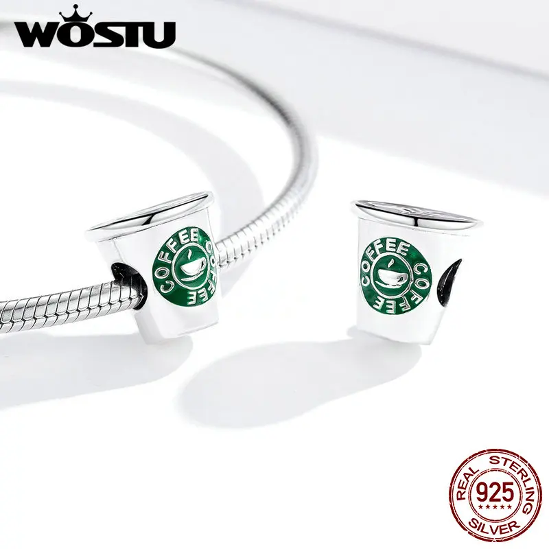 WOSTU Abalorios de Plata de Ley 925 con Forma de Flamenco y Abeja, Cuentas de Ariel, Globo y Café para Niñas, Colgantes para Pulseras DIY Originales, Joyería