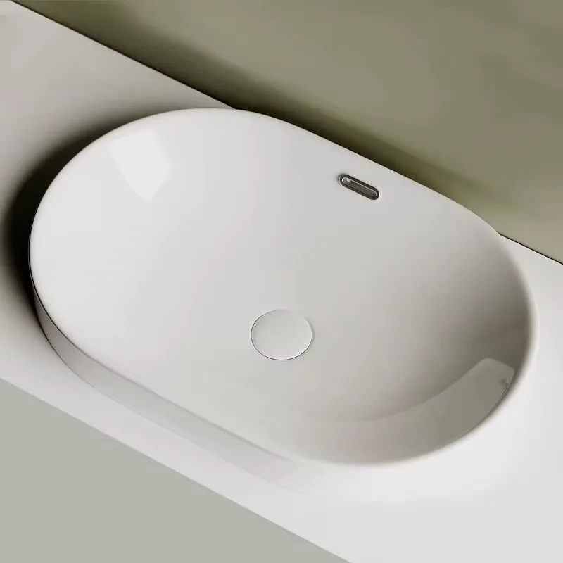 Oval High-grade Semi-embedded Household Taichung Basin Ceramic Smart Clean Glaze Wash Basin Balcony Home Improvement